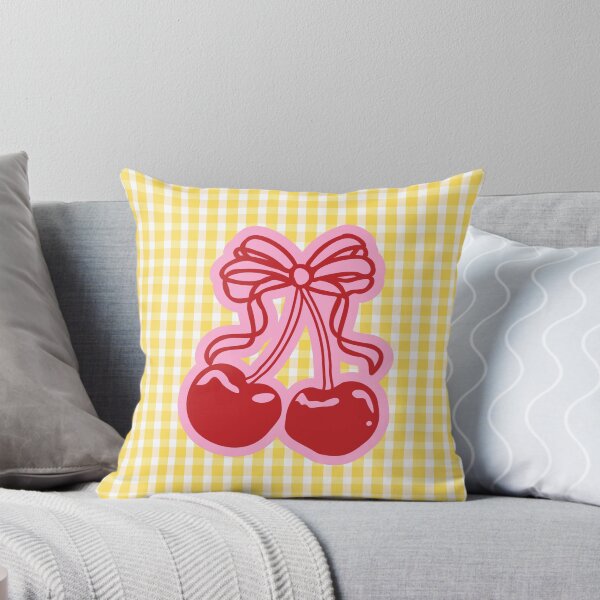 Item preview, Cute Cherry Ribbon Bow: Yellow Gingham Coquette Aesthetic Pattern designed and sold by Kat Designs Store.
