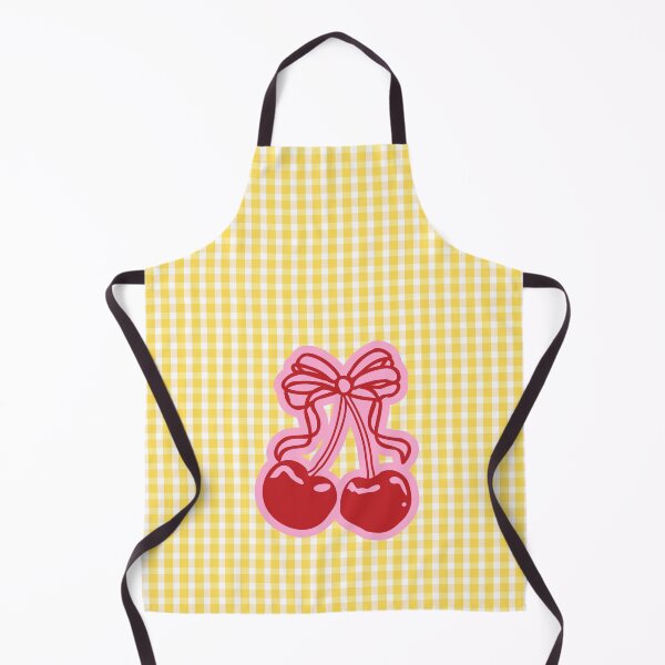 Item preview, Cute Cherry Ribbon Bow: Yellow Gingham Coquette Aesthetic Pattern designed and sold by Kat Designs Store.