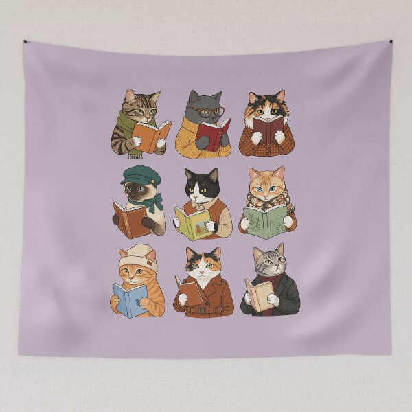 Item preview, Book Lover Cats Reading, Cozy Literary Cat Autumn Illustration designed and sold by Krasnovaovaova.