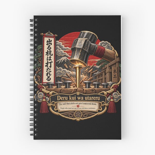 Item preview, Japanese Proverb Art – Deru Kui wa Utareru Hammered Nail Embroidery designed and sold by Emoji Emblems.