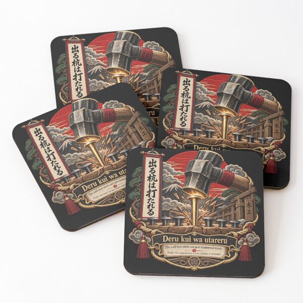 Item preview, Japanese Proverb Art – Deru Kui wa Utareru Hammered Nail Embroidery designed and sold by Emoji Emblems.