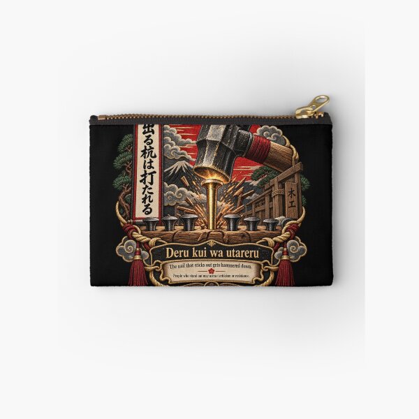 Item preview, Japanese Proverb Art – Deru Kui wa Utareru Hammered Nail Embroidery designed and sold by Emoji Emblems.