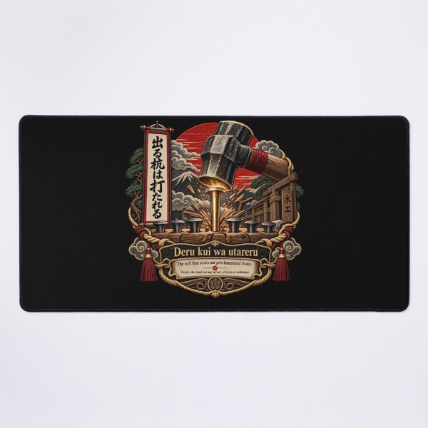 Item preview, Japanese Proverb Art – Deru Kui wa Utareru Hammered Nail Embroidery designed and sold by Emoji Emblems.