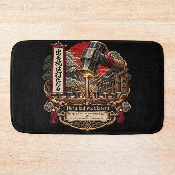 Item preview, Japanese Proverb Art – Deru Kui wa Utareru Hammered Nail Embroidery designed and sold by Emoji Emblems.