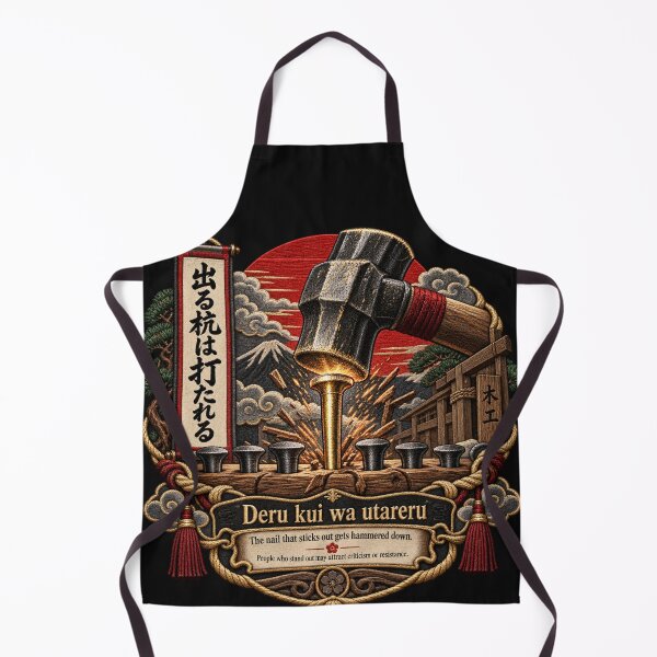 Item preview, Japanese Proverb Art – Deru Kui wa Utareru Hammered Nail Embroidery designed and sold by Emoji Emblems.