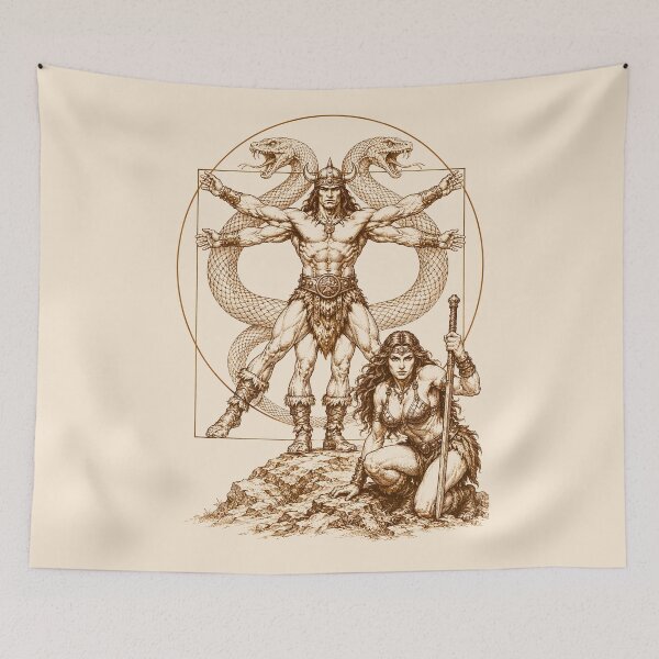 Item preview, Vitruvian Barbarian – Conan Dark Fantasy Vintage Illustration Tee designed and sold by Overlord Kingdom.
