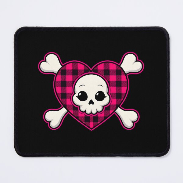 Item preview, Pink Plaid Skull and Crossbones Heart designed and sold by MoonlitNeko.