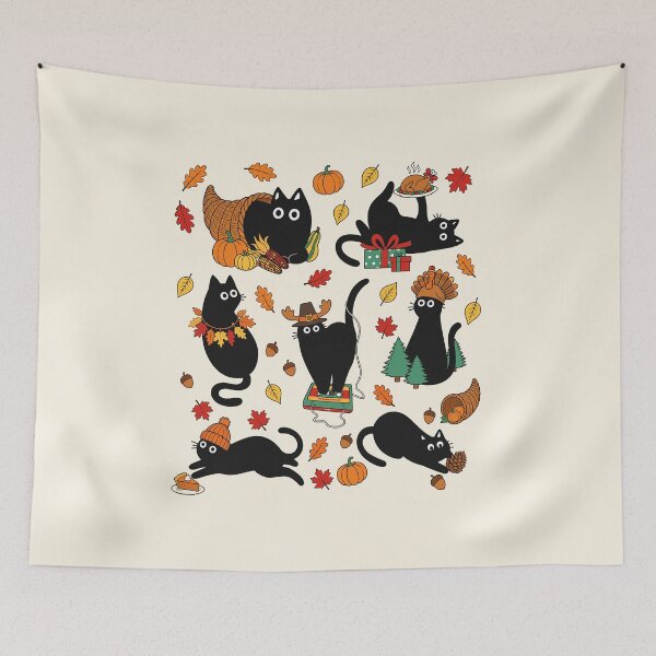 Item preview, Black Cats Thanksgiving Harvest, Funny Fall Cat Pumpkin Pattern designed and sold by Krasnovaovaova.