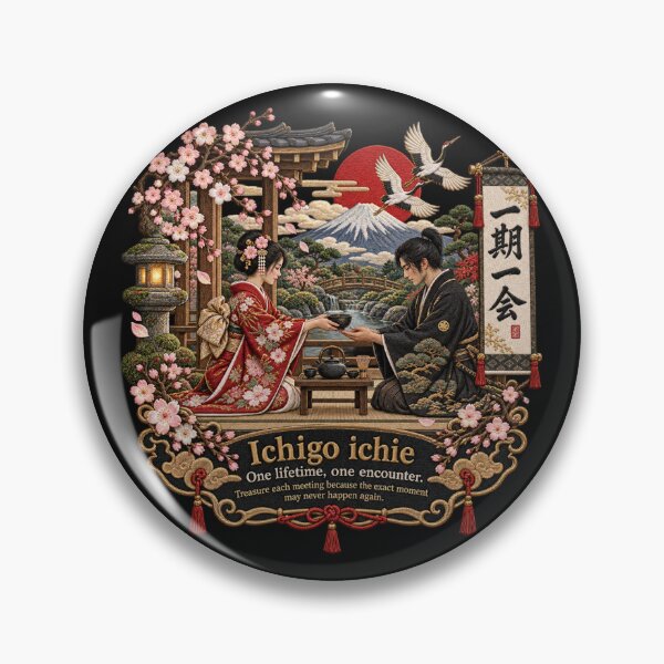 Item preview, Japanese Ichigo Ichie Art – One Lifetime One Encounter Tea Ceremony Embroidery designed and sold by Emoji Emblems.