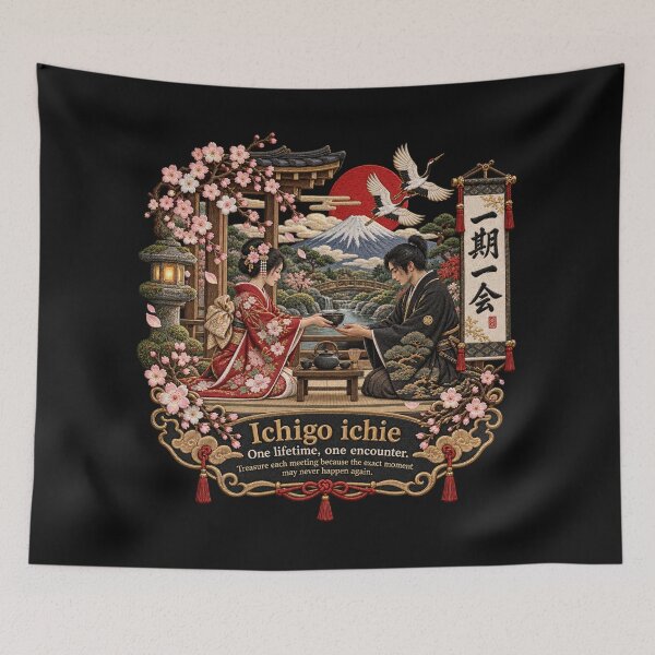 Item preview, Japanese Ichigo Ichie Art – One Lifetime One Encounter Tea Ceremony Embroidery designed and sold by Emoji Emblems.