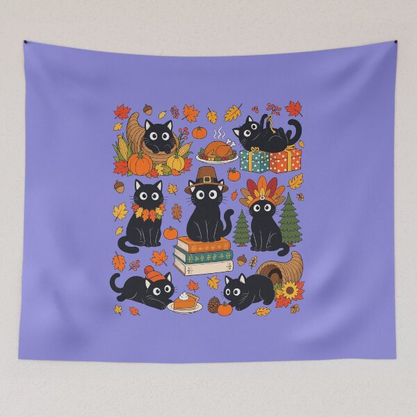 Item preview, Black Cat Autumn Harvest, Cute Thanksgiving Cats with Pumpkins and Books designed and sold by Krasnovaovaova.
