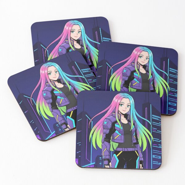 Item preview, Cyberpunk Anime Girl with Neon Hair and City Skyline designed and sold by L-MAIN.