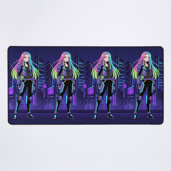 Item preview, Cyberpunk Anime Girl with Neon Hair and City Skyline designed and sold by L-MAIN.