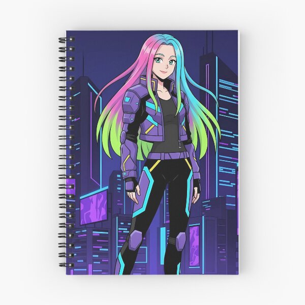 Item preview, Cyberpunk Anime Girl with Neon Hair and City Skyline designed and sold by L-MAIN.