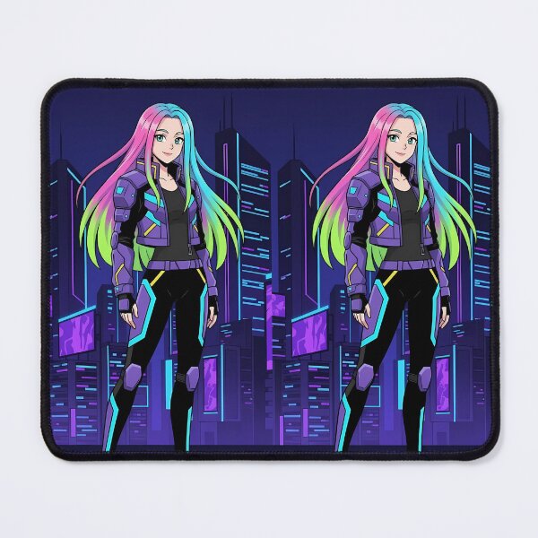 Item preview, Cyberpunk Anime Girl with Neon Hair and City Skyline designed and sold by L-MAIN.