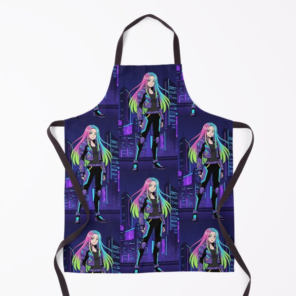 Item preview, Cyberpunk Anime Girl with Neon Hair and City Skyline designed and sold by L-MAIN.