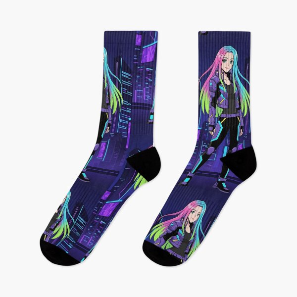 Item preview, Cyberpunk Anime Girl with Neon Hair and City Skyline designed and sold by L-MAIN.