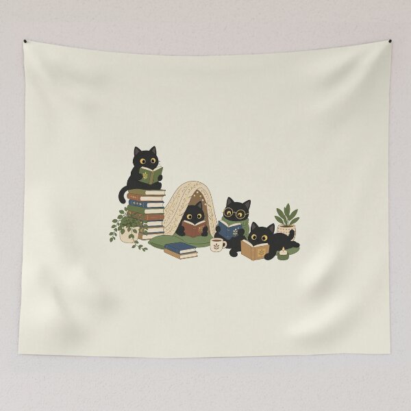 Item preview, Cozy Black Cats Reading in a Book Nook, Cute Literary Cat Art designed and sold by Krasnovaovaova.