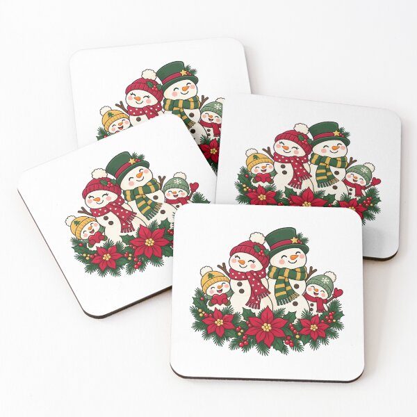 Item preview, Snowman Family with Poinsettia Christmas Wreath designed and sold by skyartdesign.