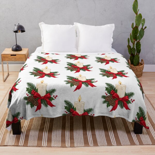 Item preview, Christmas Candle with Holly Pinecones and Red Bow designed and sold by skyartdesign.