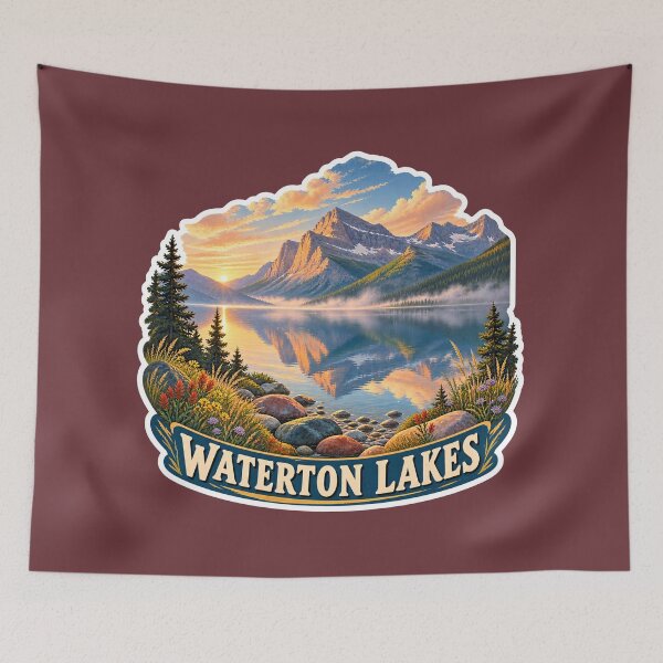 Item preview, Waterton Lakes Alberta Vintage Rocky Mountain Travel Print designed and sold by PinUpPizzazz.
