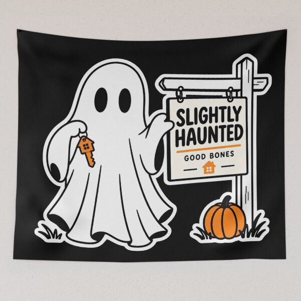 Item preview, Slightly Haunted, Good Bones – Funny Halloween Realtor Ghost designed and sold by Stinky Lincy's Apparel Company.