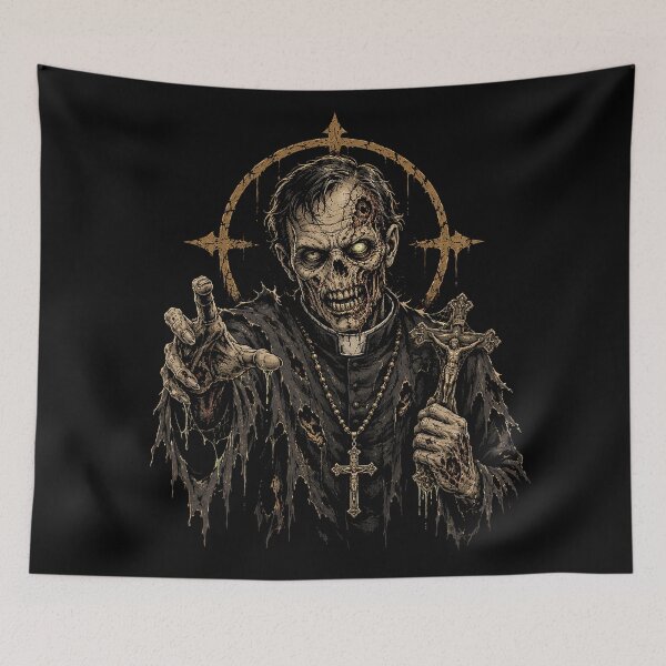 Item preview, Zombie Priest – Gothic Religious Horror Art designed and sold by Stinky Lincy's Apparel Company.