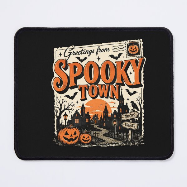 Item preview, Vintage Halloween Postcard – Greetings from Spooky Town, Retro Haunted Village designed and sold by Sanika arts .