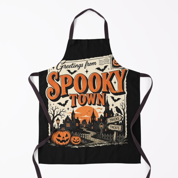 Item preview, Vintage Halloween Postcard – Greetings from Spooky Town, Retro Haunted Village designed and sold by Sanika arts .