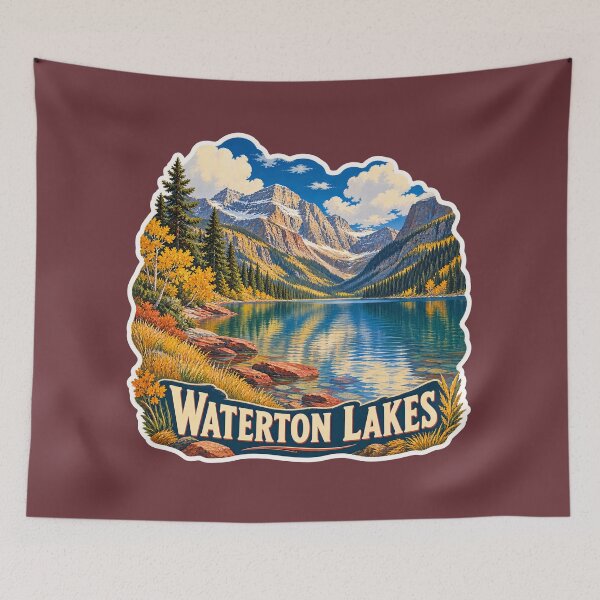 Item preview, Waterton Lakes Alberta Vintage Rocky Mountain Travel Print designed and sold by PinUpPizzazz.