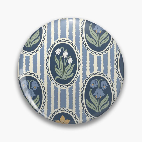 Item preview, Vintage Floral Dark Blue Cameo Cottage Garden Light Blue Ticking Stripe designed and sold by dyesandpigments.