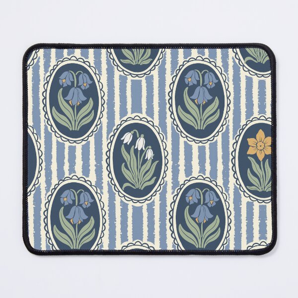 Item preview, Vintage Floral Dark Blue Cameo Cottage Garden Light Blue Ticking Stripe designed and sold by dyesandpigments.