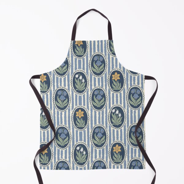 Item preview, Vintage Floral Dark Blue Cameo Cottage Garden Light Blue Ticking Stripe designed and sold by dyesandpigments.