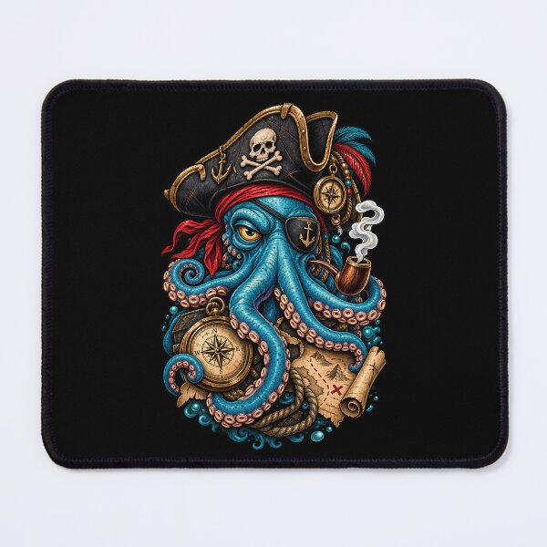 Item preview, Whimsical Pirate Octopus with Nautical Compass and Treasure Map Illustration designed and sold by potseed21.