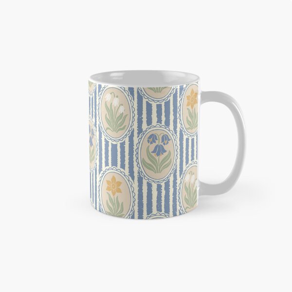 Item preview, Vintage Floral Cream Cameo Cottagecore Garden Light Periwinkle Blue Ticking Stripe designed and sold by dyesandpigments.