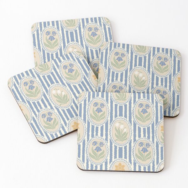 Item preview, Vintage Floral Cream Cameo Cottagecore Garden Light Periwinkle Blue Ticking Stripe designed and sold by dyesandpigments.