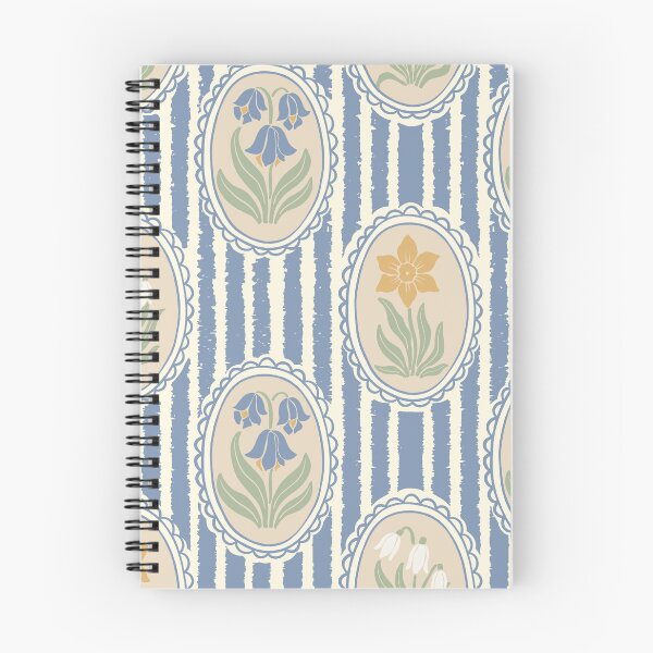 Item preview, Vintage Floral Cream Cameo Cottagecore Garden Light Periwinkle Blue Ticking Stripe designed and sold by dyesandpigments.