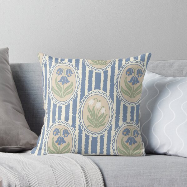 Item preview, Vintage Floral Cream Cameo Cottagecore Garden Light Periwinkle Blue Ticking Stripe designed and sold by dyesandpigments.