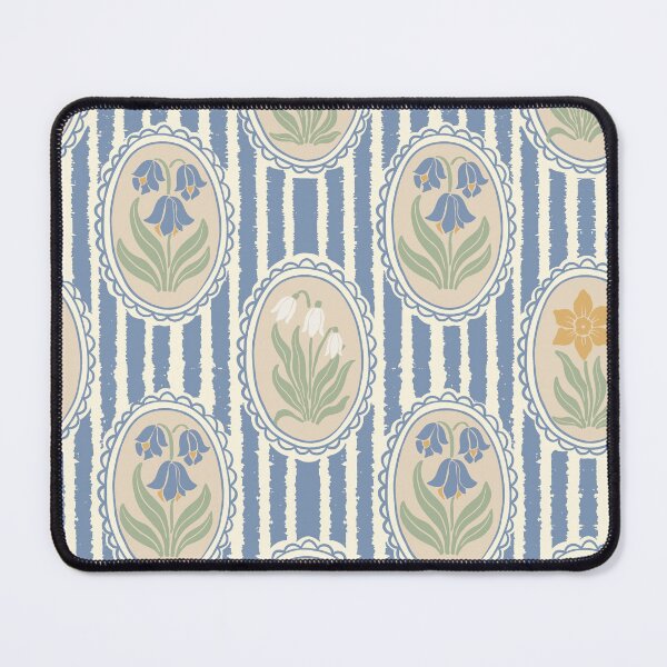 Item preview, Vintage Floral Cream Cameo Cottagecore Garden Light Periwinkle Blue Ticking Stripe designed and sold by dyesandpigments.