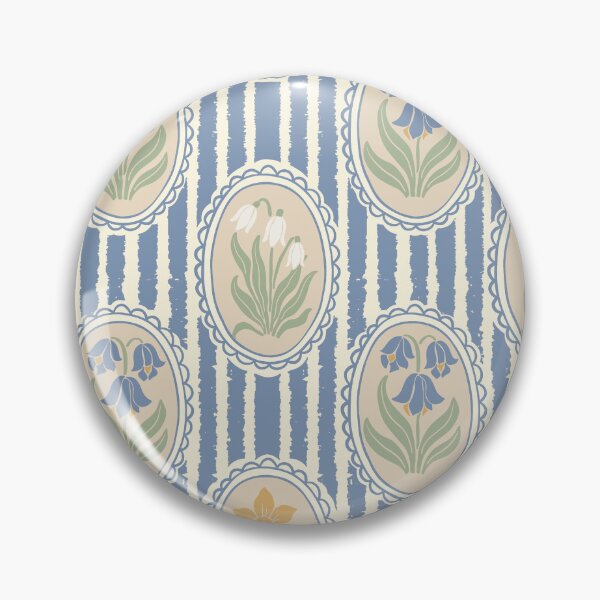 Item preview, Vintage Floral Cream Cameo Cottagecore Garden Light Periwinkle Blue Ticking Stripe designed and sold by dyesandpigments.