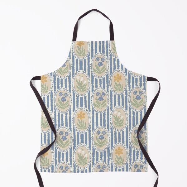 Item preview, Vintage Floral Cream Cameo Cottagecore Garden Light Periwinkle Blue Ticking Stripe designed and sold by dyesandpigments.