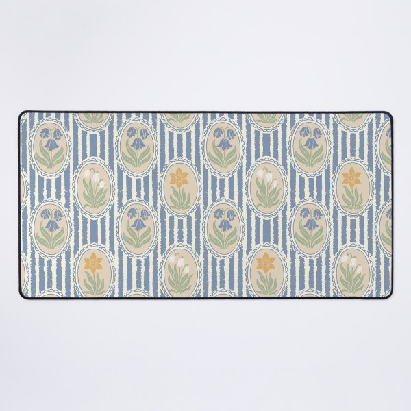 Item preview, Vintage Floral Cream Cameo Cottagecore Garden Light Periwinkle Blue Ticking Stripe designed and sold by dyesandpigments.