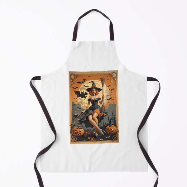 Item preview, Halloween Witch With Broomstick Pumpkins And Bats Retro Style designed and sold by TasuDesigners.