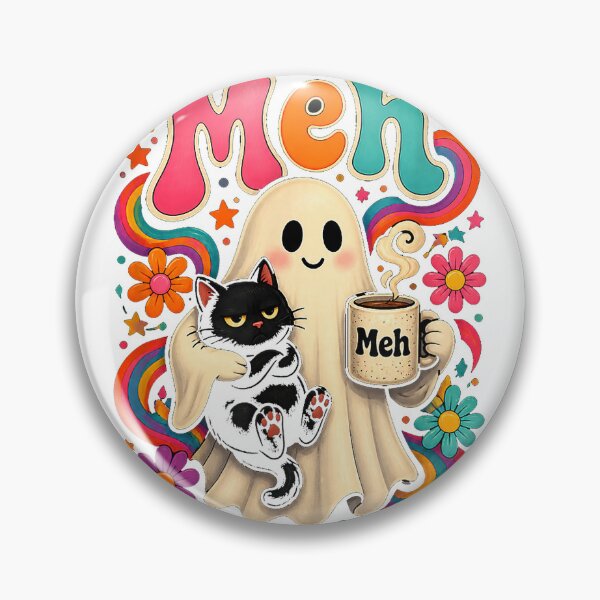 Item preview, Meh Funny Ghost Cat Spooky Black Cat Halloween Coffee Lover T-Shirt designed and sold by RoReshop.