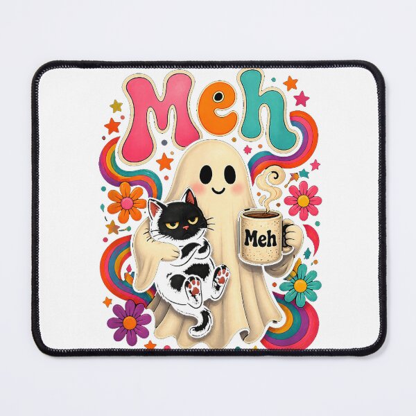 Item preview, Meh Funny Ghost Cat Spooky Black Cat Halloween Coffee Lover T-Shirt designed and sold by RoReshop.
