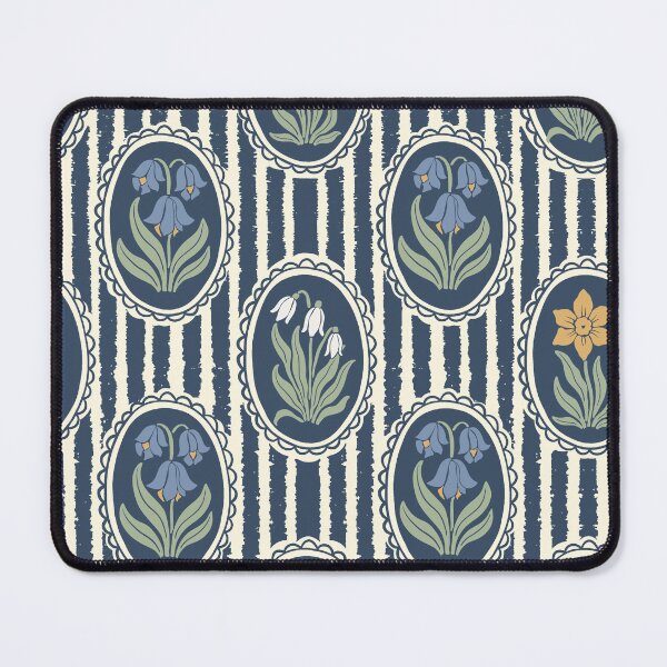 Item preview, Vintage Floral Dark Blue Cameo Cottagecore Garden Dark Blue Ticking Stripe designed and sold by dyesandpigments.