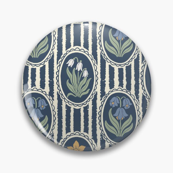 Item preview, Vintage Floral Dark Blue Cameo Cottagecore Garden Dark Blue Ticking Stripe designed and sold by dyesandpigments.
