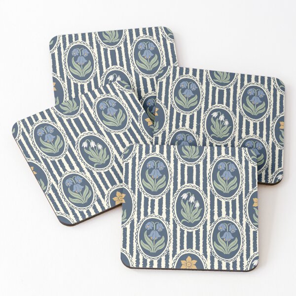 Item preview, Vintage Floral Dark Blue Cameo Cottagecore Garden Dark Blue Ticking Stripe designed and sold by dyesandpigments.