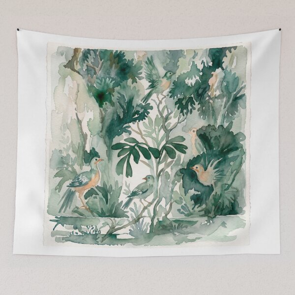Item preview, Sage Chinoiserie Birds Watercolor Toile designed and sold by Fani*.