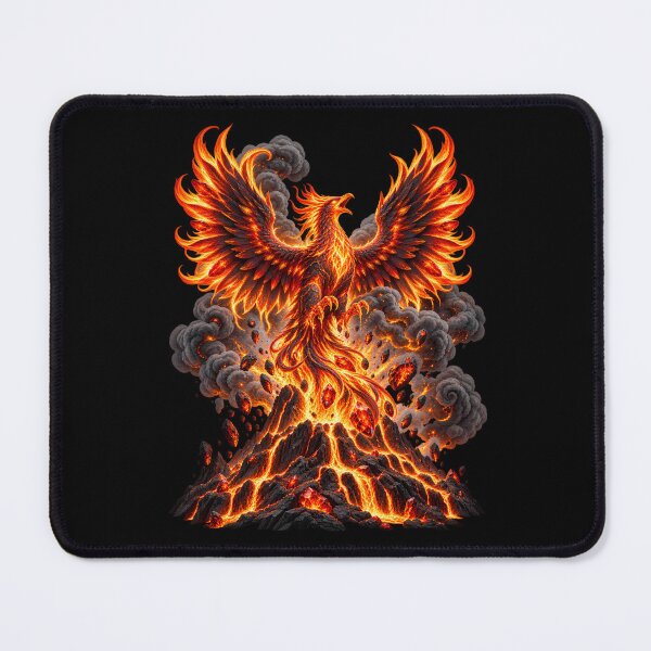 Item preview, Majestic Flaming Phoenix Rising from Volcanic Mound Digital Illustration designed and sold by potseed21.